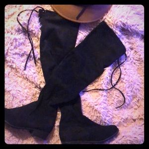 Size 6.5 Black over the knee lace-up boots